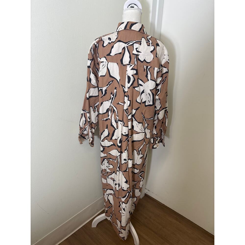 Maeve Tan and White Floral Button-Down Mini Shirt Dress - Picture 4 of 5